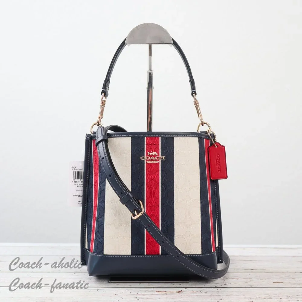 NWT Coach CA178 Mollie Bucket Bag 22 Signature Jacquard With Stripes Chalk Multi